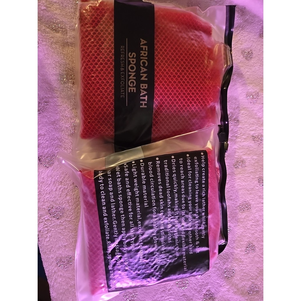 African Bath Sponge Refresh Exfoliate Red Nylon Net Scrubber 2 Pack